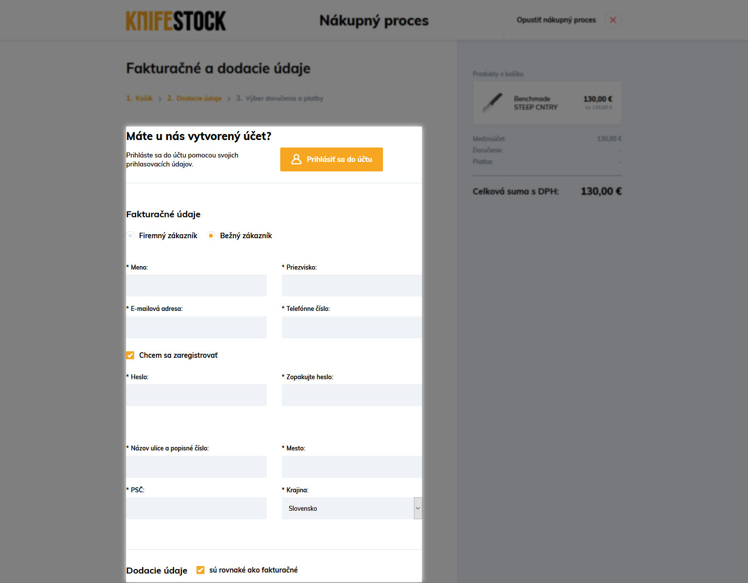 guida su come acquistare su knifestock.sk - dati di consegna