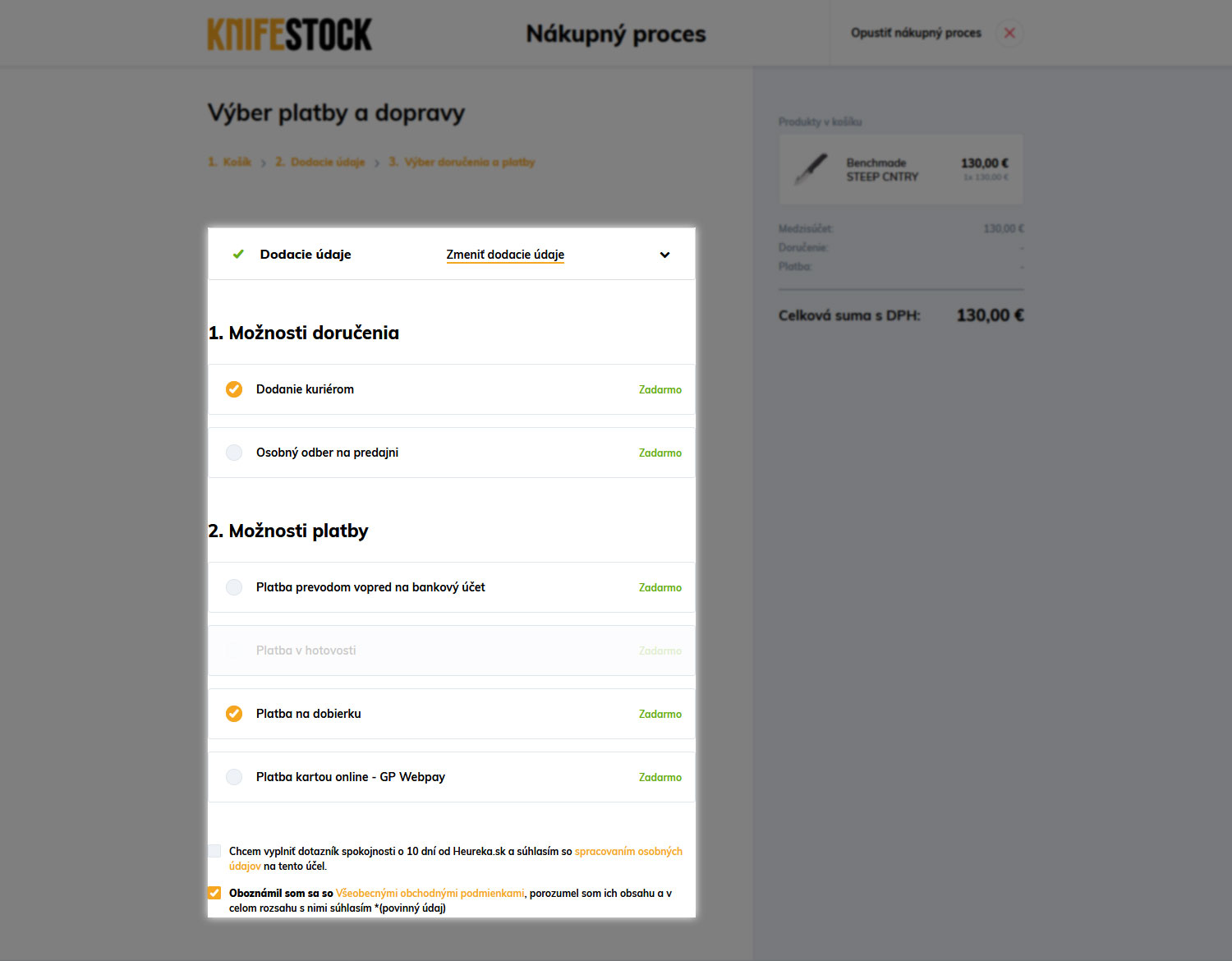 guida su come acquistare su knifestock.sk - spedizione e pagamento