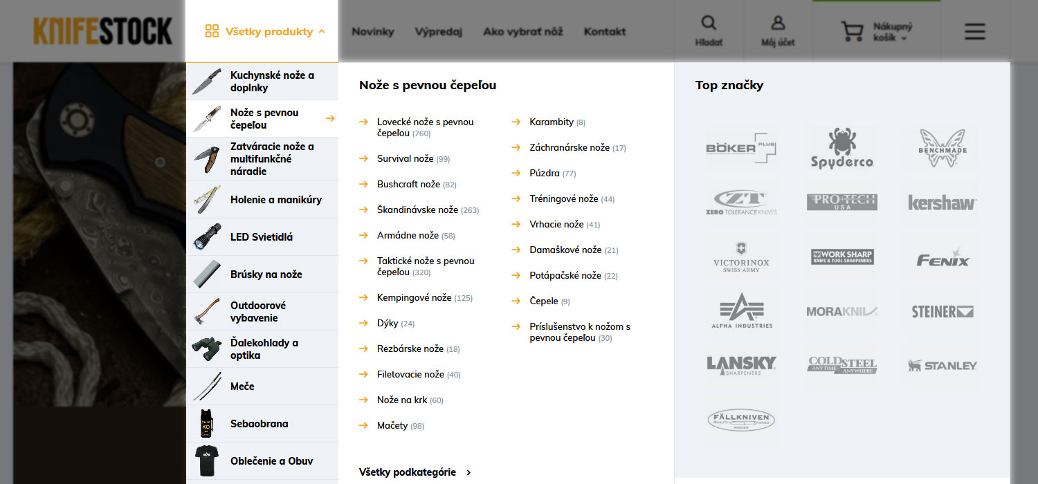 guida su come acquistare su knifestock.sk - menu principale