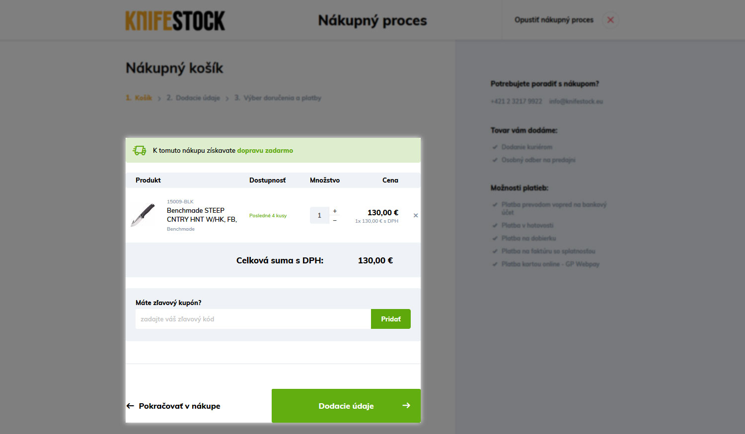 guida su come acquistare su knifestock.sk - carrello